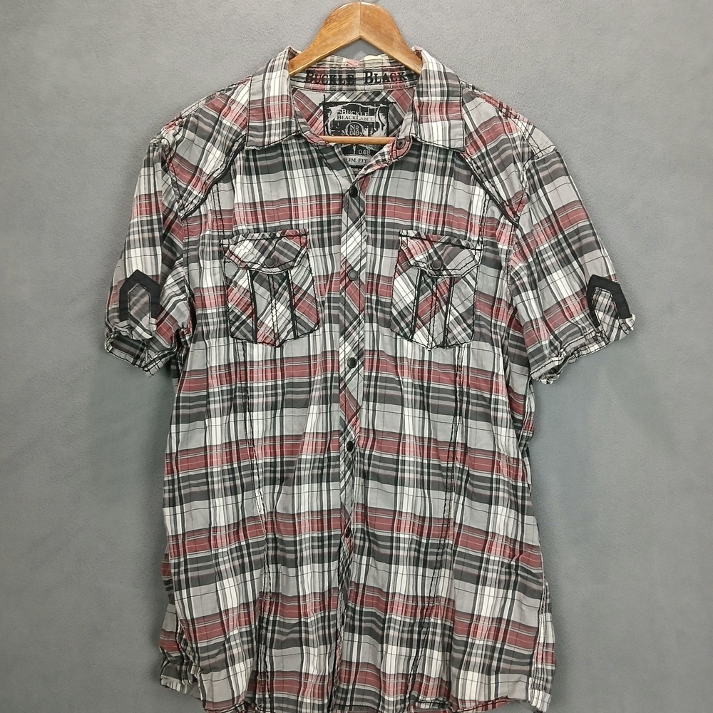 Buckle Black Western Shirt Mens XL Multicolor Plaid Slim Fit Pearl Snap Cowboy